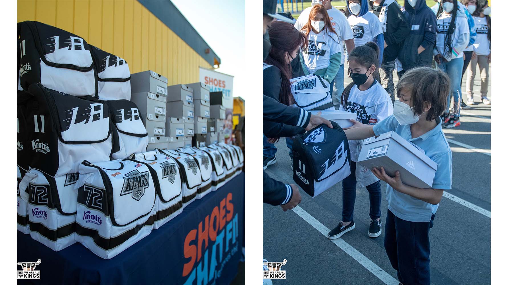 LA Kings Shoes That Fit event with elementary school students. 