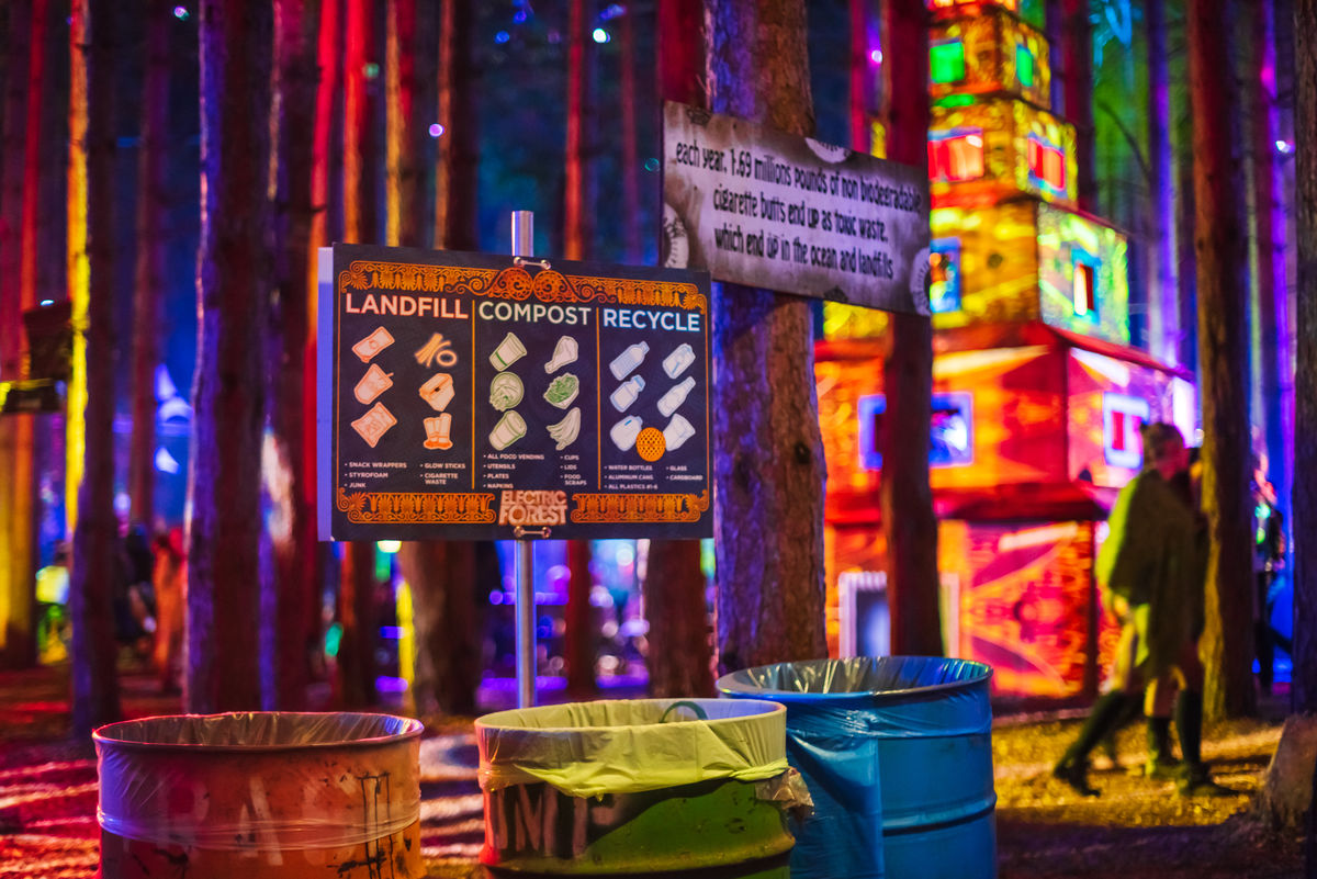 Recycling area at Electric Forest Festival