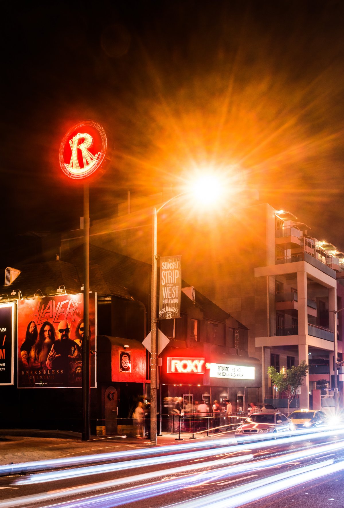 Exterior image of the Roxy at Night