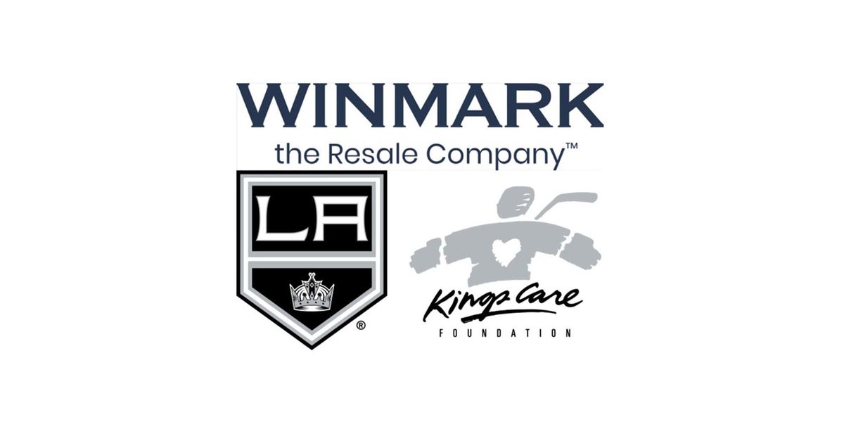 Winmark the resale company logo appears above the LA Kings logo on the left and Kings Care Foundation logo on the right
