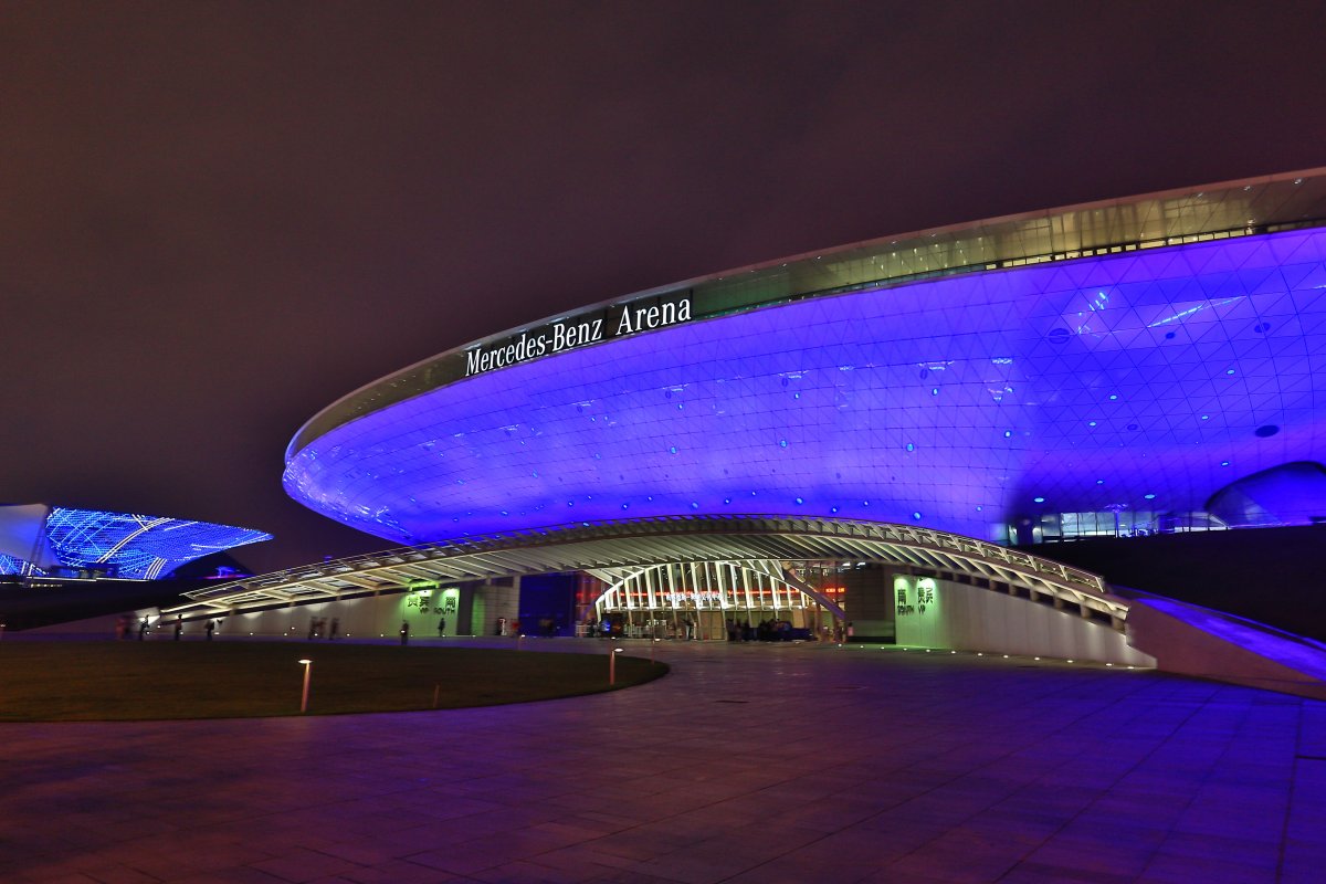 Exterior Image of Mercedes-Benz Arena in China at night