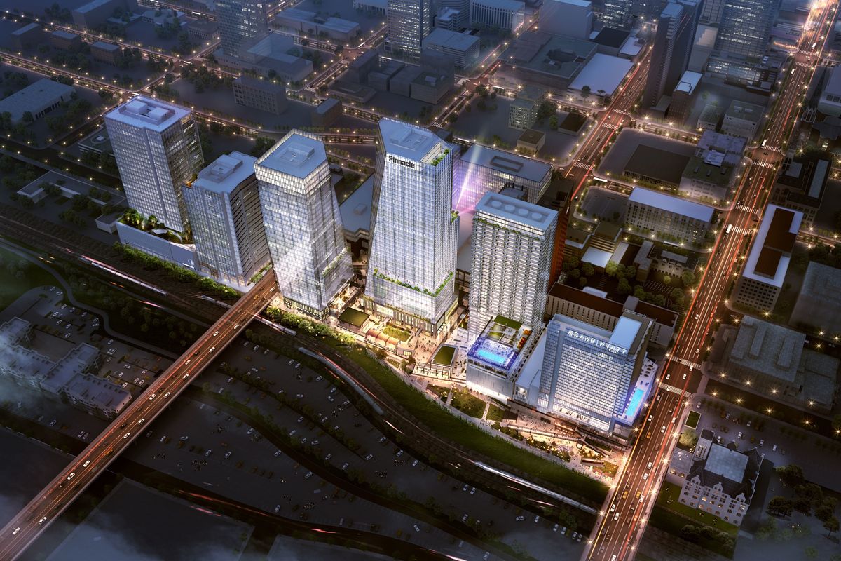 Rendering of Nashville Yards District at night