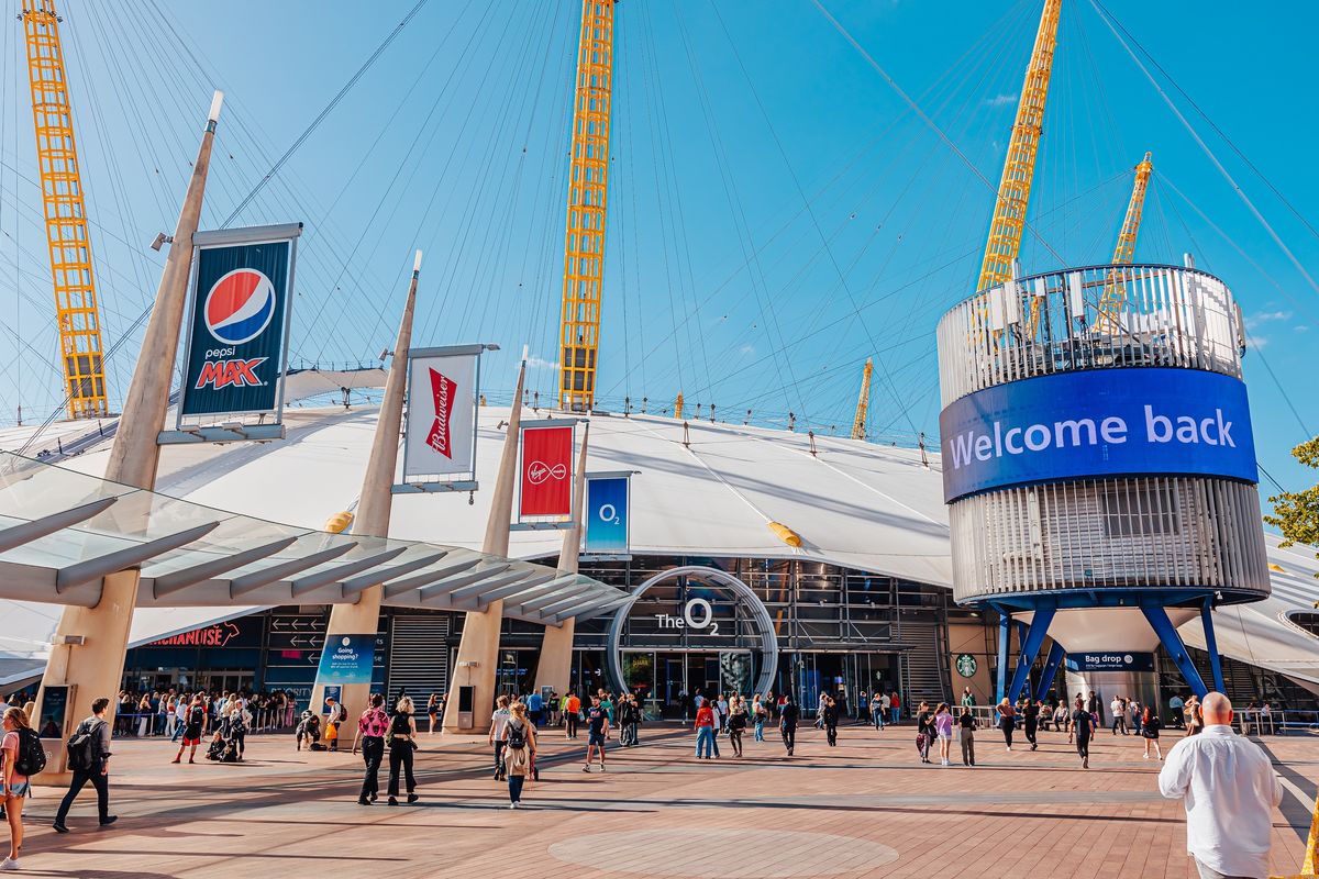 Aerial image of the O2 at night