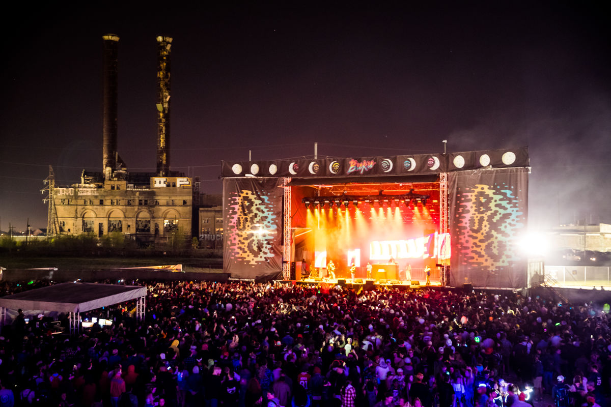 image of performance on stage from afar at night in New Orleans