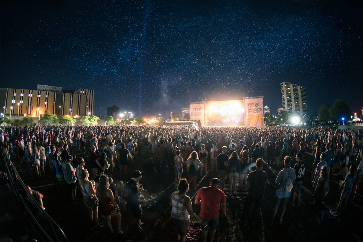 View of stage at night during festival