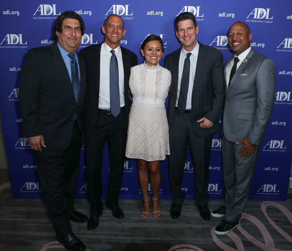 Martha Saucedo, AEG’s Executive Vice President of External Affairs, is honored by the Anti-Defamation League (ADL) at the 22nd Annual Deborah Awards in Los Angeles on March 30, 2017. From left to right: Michael Roth, Ted Fikre, Martha Saucedo, Rob Reed and Erikk Aldridge.