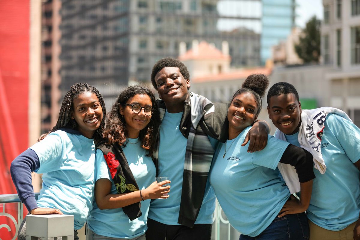 Students from Pasadena Unified School District enjoy lunch at L.A. LIVE following AEG and Goldenvoice panels on the music industry as part of the Arroyo Seco Weekend Youth Program. 