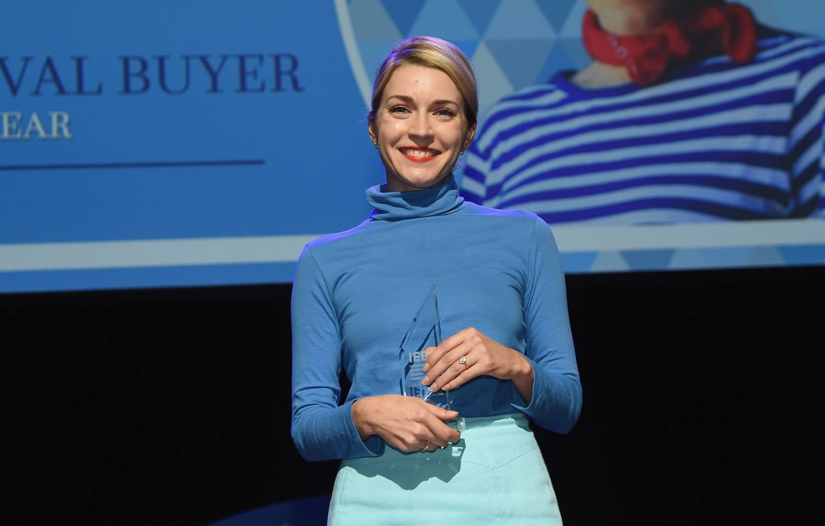 Goldenvoice’s Stacy Vee accepts the award for Festival Buyer of the Year at the 2017 International Entertainment Buyers Association awards ceremony in Nashville on October 17, 2017.