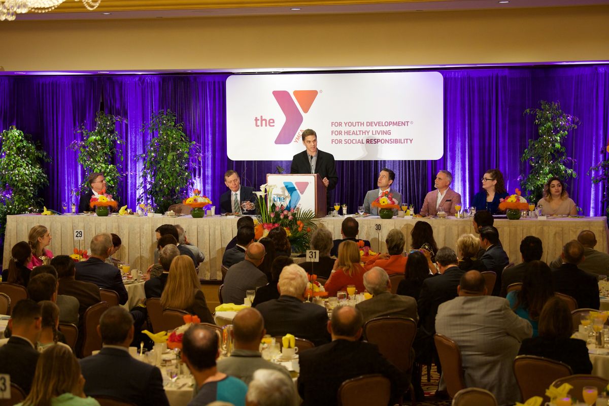 AEG’s President of the LA Kings, Luc Robitaille, addresses community leaders and elected officials throughout Los Angeles as the keynote speaker of the YMCA of Metropolitan Los Angeles’ 59th Annual Good Friday Breakfast on April 14, 2017. (Photo courtesy of YMCA of Metropolitan Los Angeles)