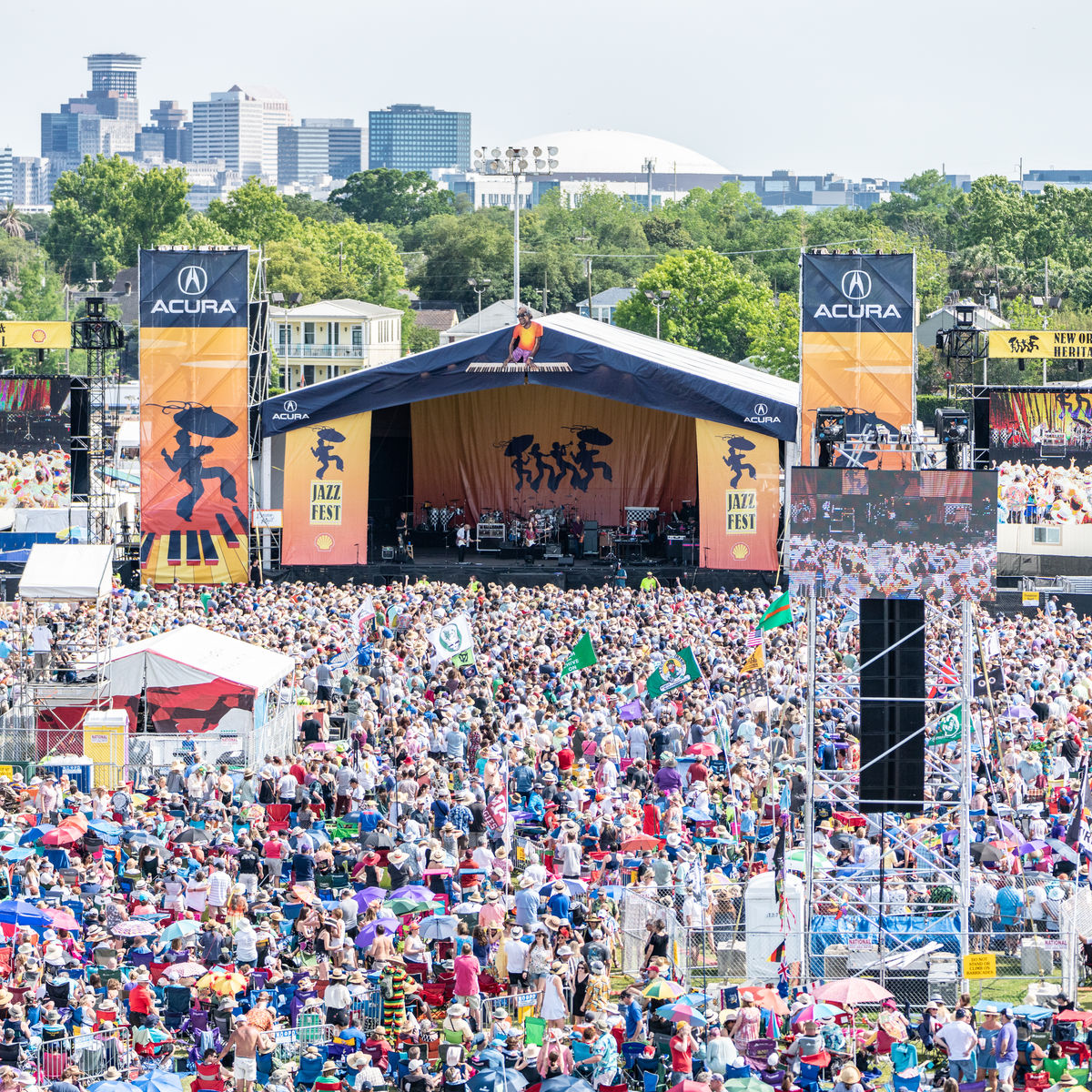 Aerial image of the crowd and stage at the music festival