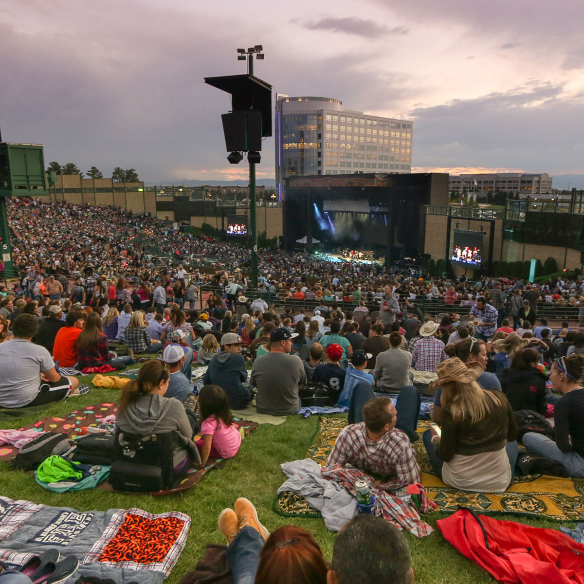 Overhead image of Fiddler's Green Ampitheatre during daytime, empty.